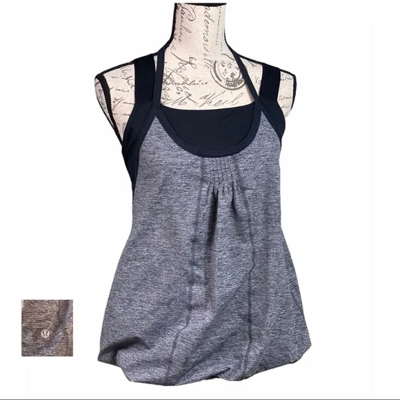 SOLD LULULEMON Static Gray Black Awareness Bubble Tank - Picture 1 of 12